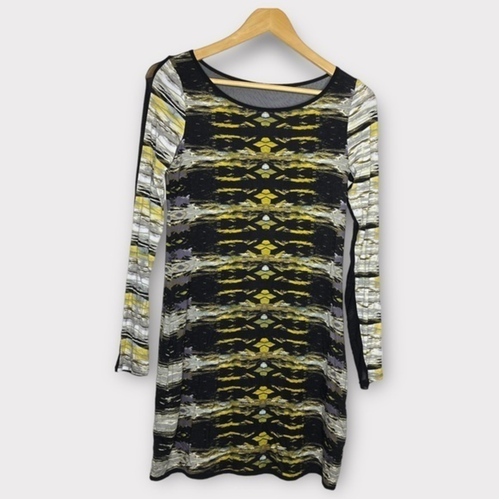 UO Silence &‎ Noise Yellow & Black Long Sleeve Mini Bodycon Dress Mesh Small